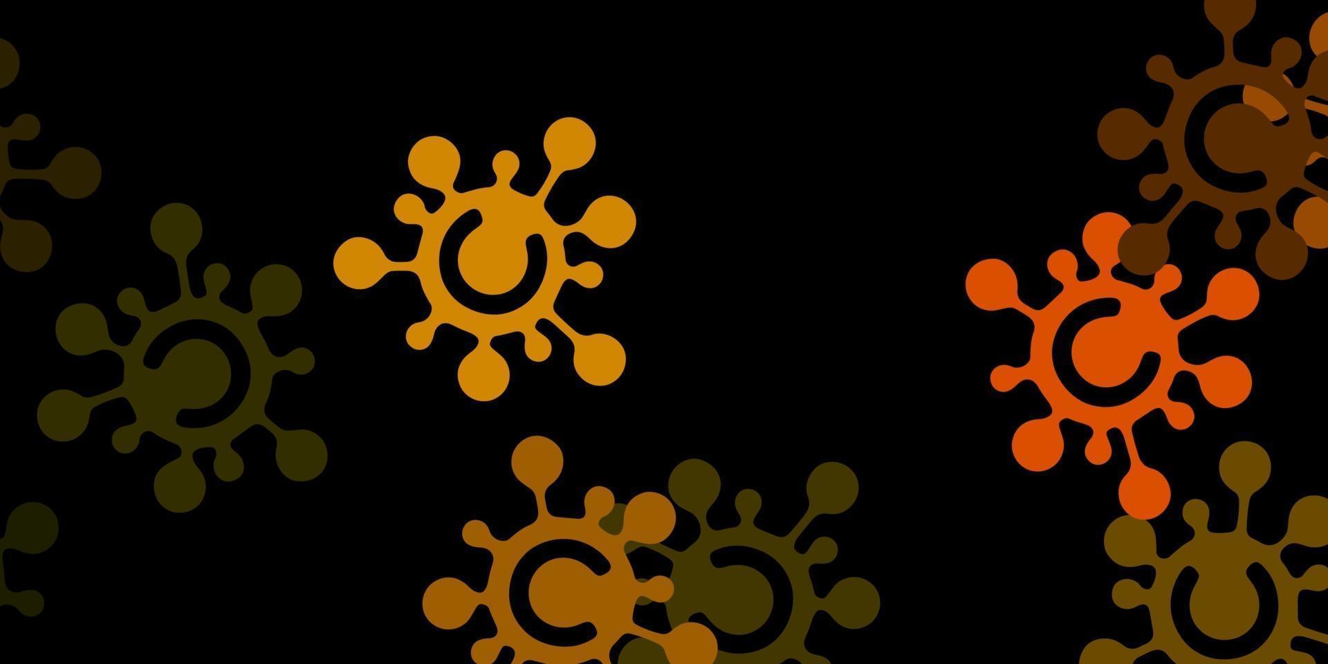 Dark green, yellow vector pattern with coronavirus elements.