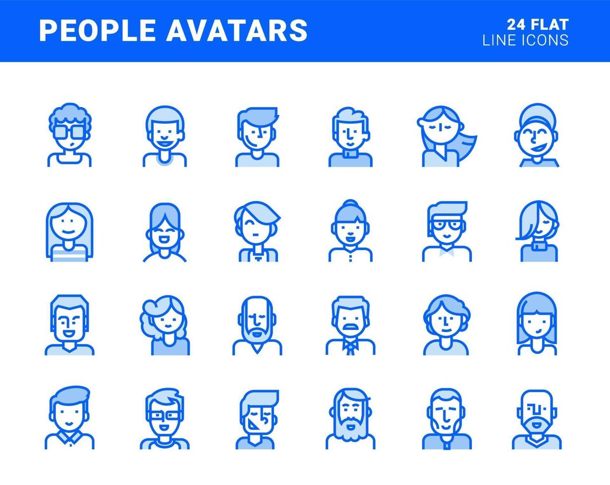 conjunto de iconos de avatar de línea plana. conceptos vectoriales para redes sociales, perfil de usuario, diseño y desarrollo de sitios web y aplicaciones. vector