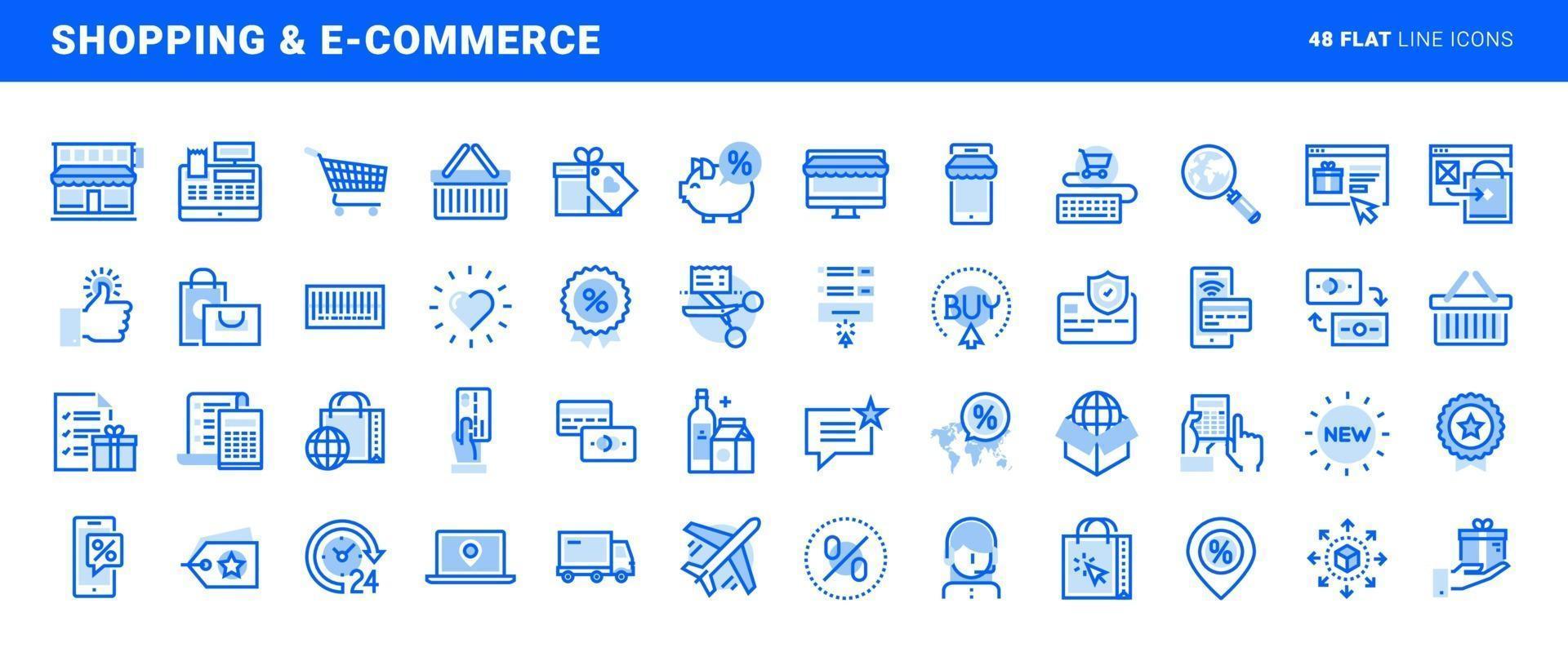 Set of flat line icons of shopping and e-commerce. Vector concepts for website and app design and development.