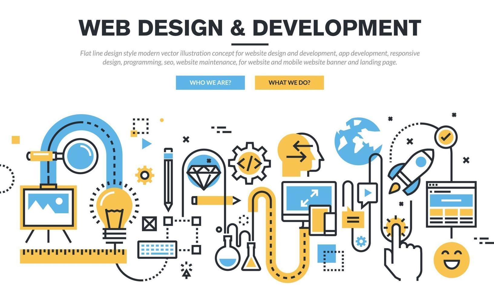 concepto de ilustración vectorial moderna de estilo de diseño de línea plana para diseño y desarrollo de sitios web, desarrollo de aplicaciones, diseño receptivo, programación, seo, mantenimiento de sitios web, para sitios web y banners de sitios web móviles y páginas de destino. vector