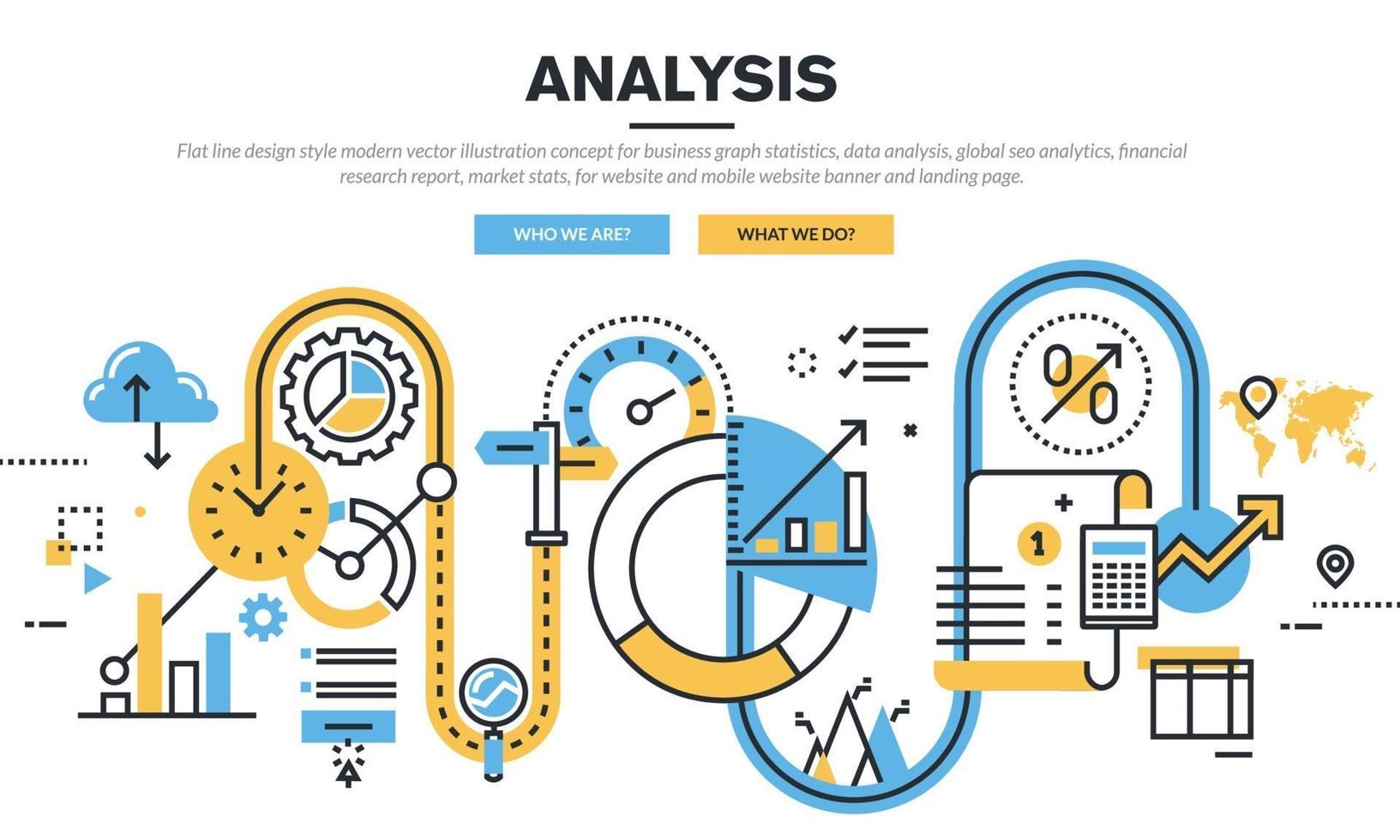 concepto de ilustración de vector moderno de estilo de diseño de línea plana para estadísticas de gráficos de negocios, análisis de datos, análisis de seo global, informe de investigación financiera, estadísticas de mercado, para sitio web y banner de sitio web móvil y página de destino.