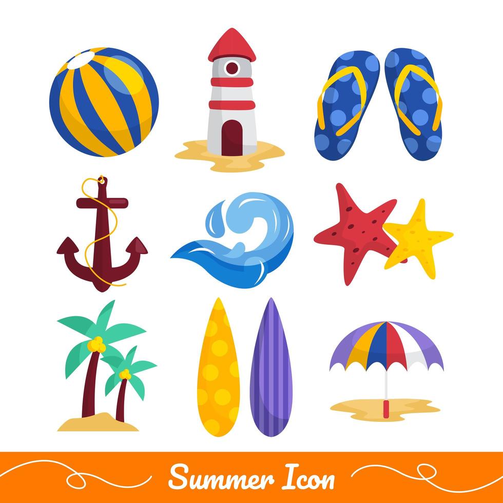 colección de iconos de playa de verano vector