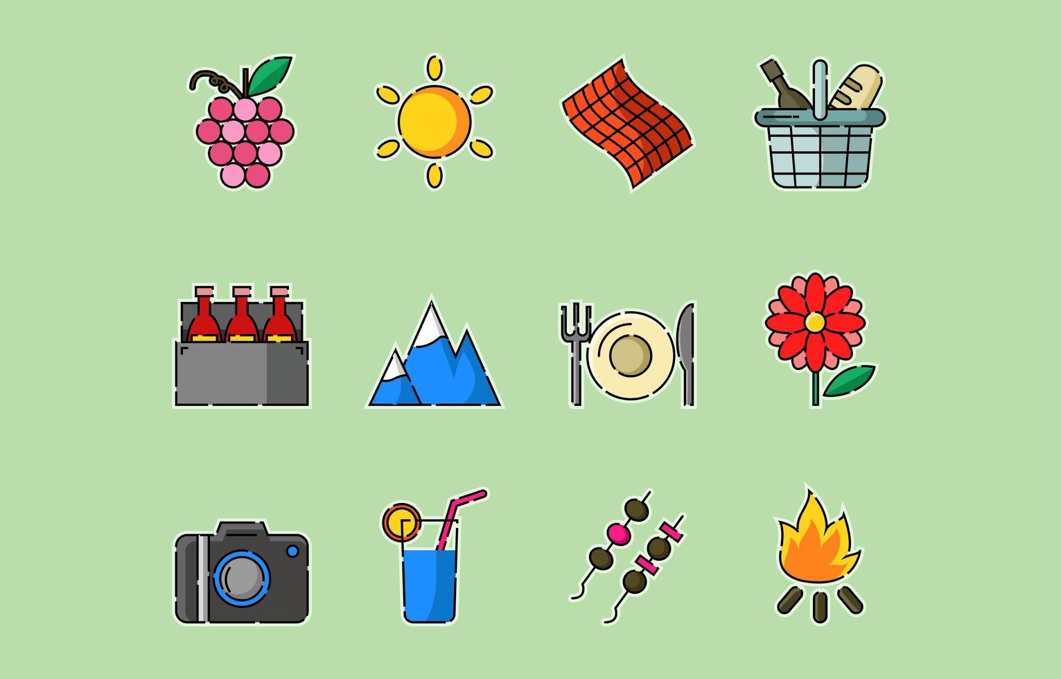 Cute Picnic Icon Set vector