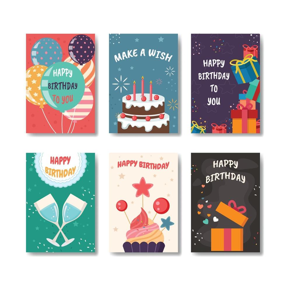 conjunto de tarjetas de cumpleaños vector