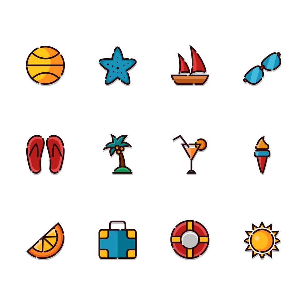 lindo conjunto de iconos de verano vector