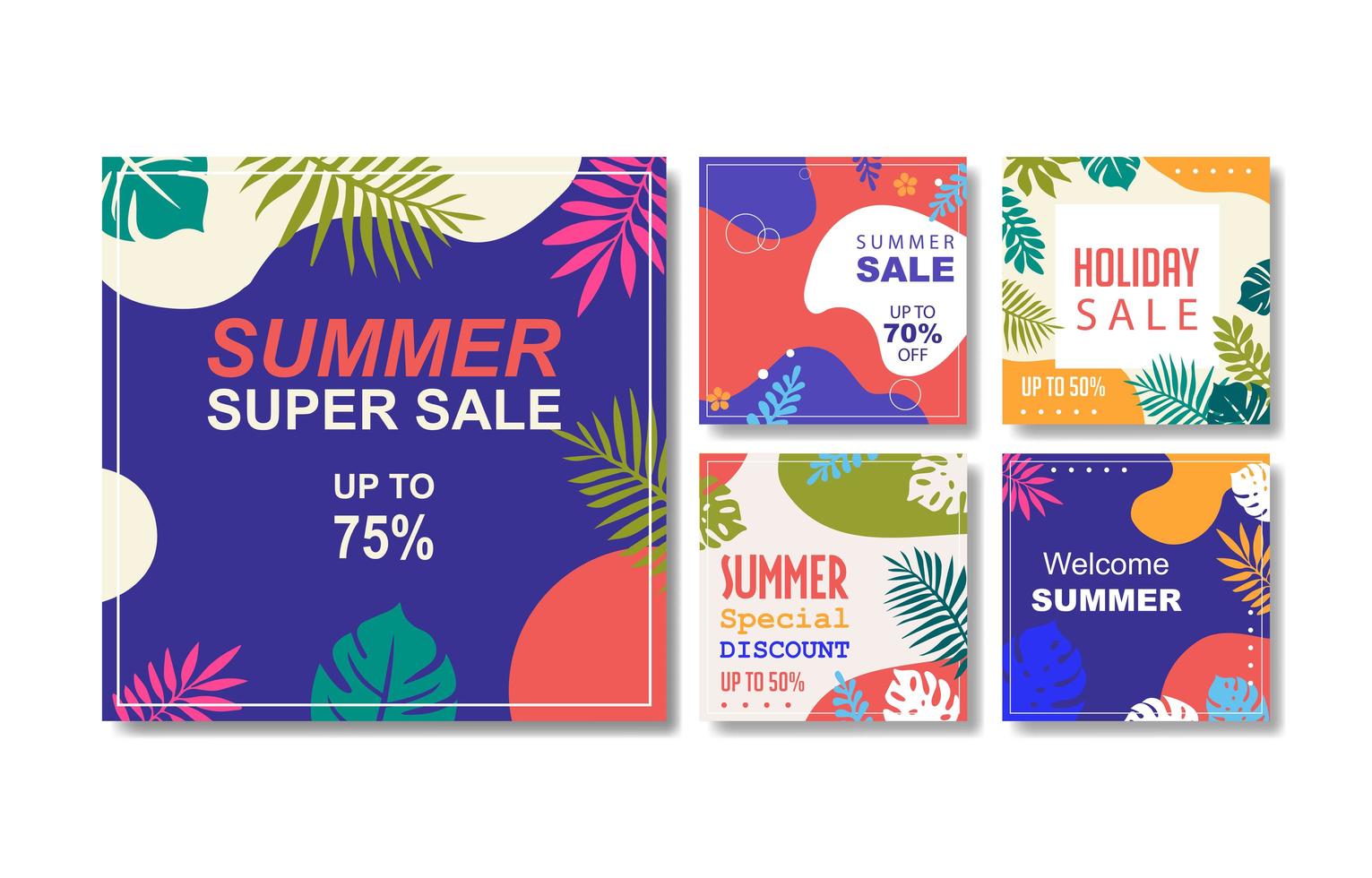 Summer Social Media Post Set Design vector