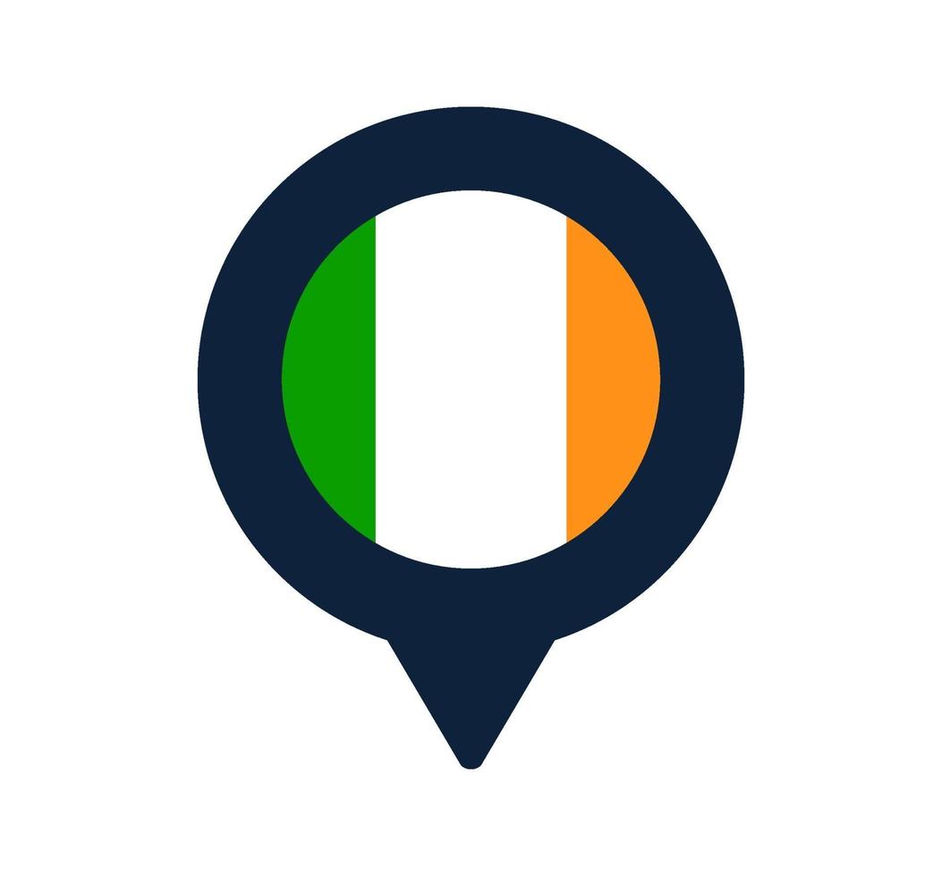 bandera de irlanda y el icono de puntero del mapa. diseño de vector de icono de ubicación de bandera nacional, pin de localizador gps. ilustración vectorial