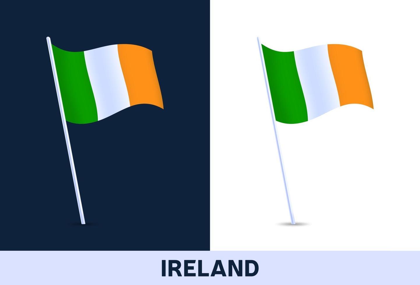 ireland vector flag. Waving national flag of Italy isolated on white and dark background. Official colors and proportion of flag. Vector illustration.