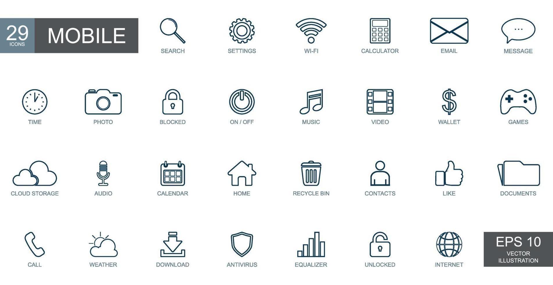 Large conceptual set of 29 icons on the theme of mobile - Vector