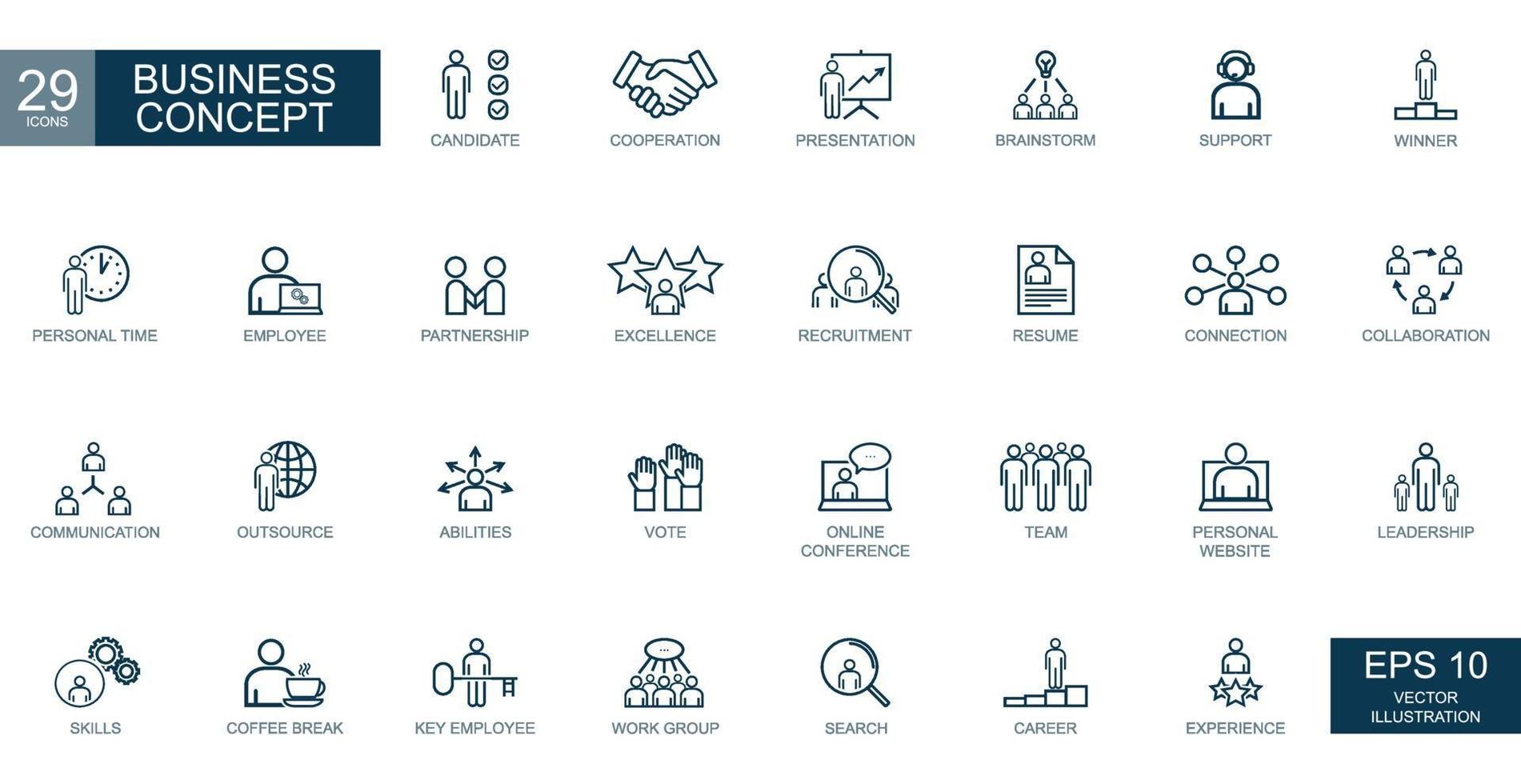 Business concept, business people. Thin line web icons set. Vector