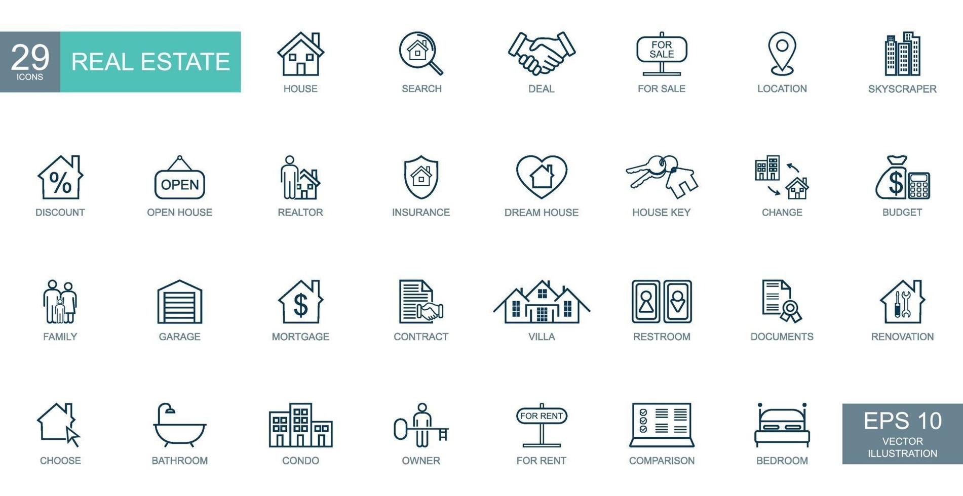 Large conceptual set of 29 pieces of icons on the topic of real estate - Vector