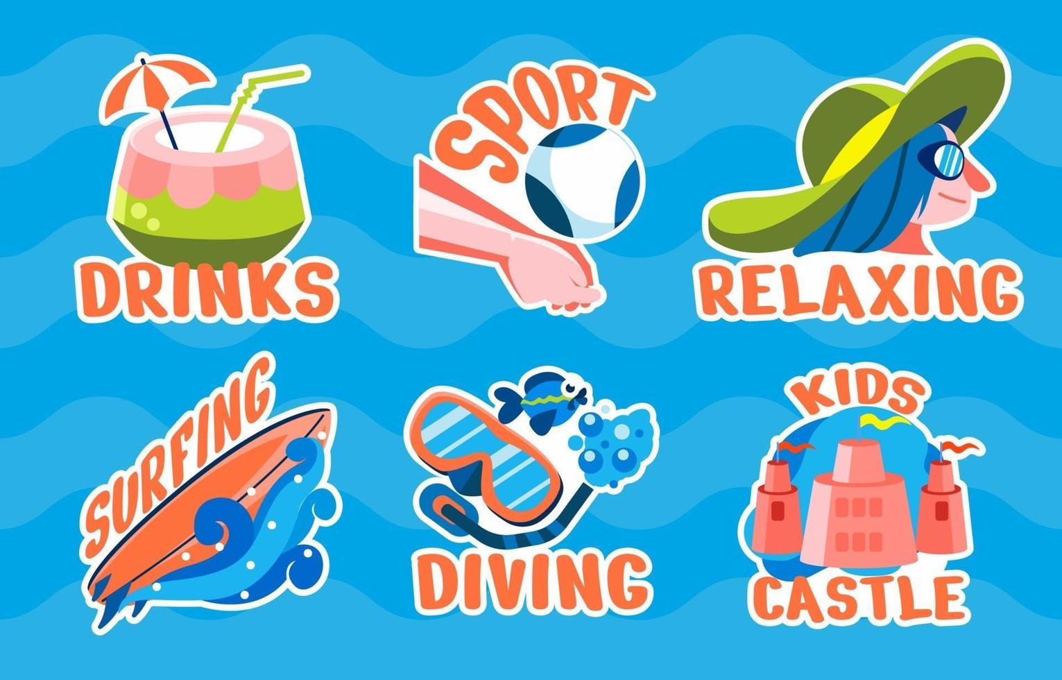 Set of Stickers for Summer at the Beach vector