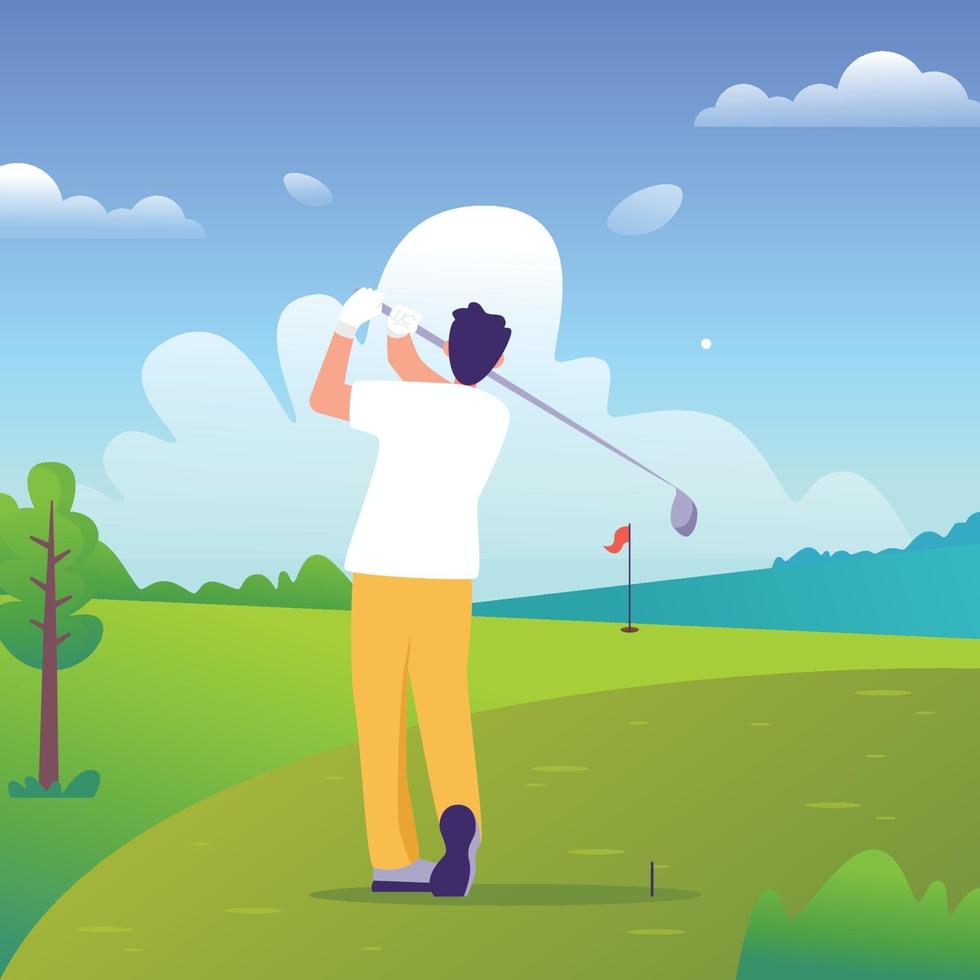 Man Swing Golf Stick in the Golf Field vector