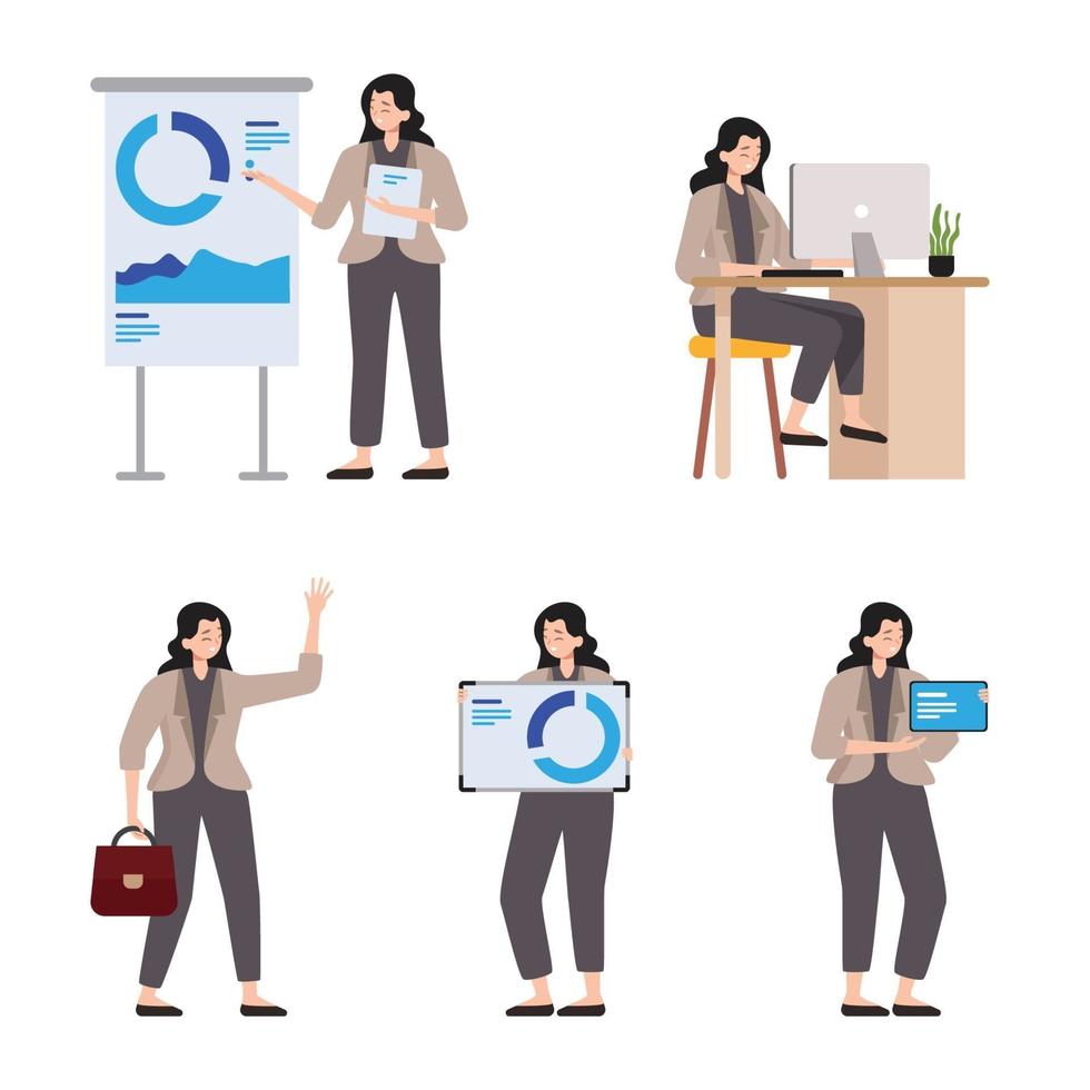 Business Women Character With Different Poses vector