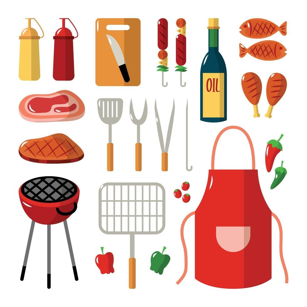 Barbeque Equipment Icon Set vector