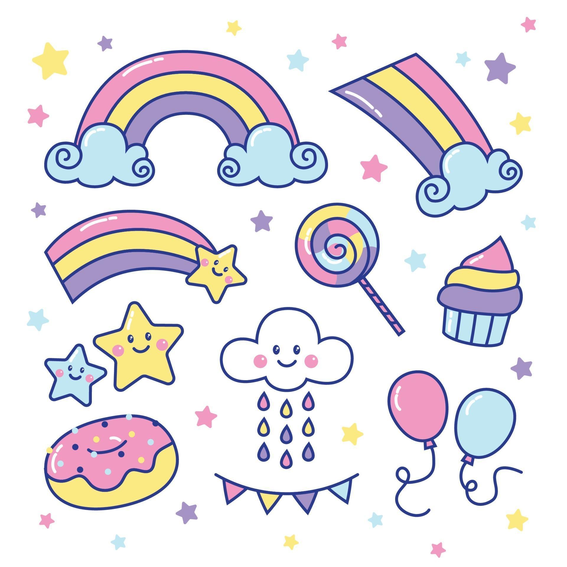 Sweet and Cute Rainbow Sticker Set 2382020 Vector Art at Vecteezy