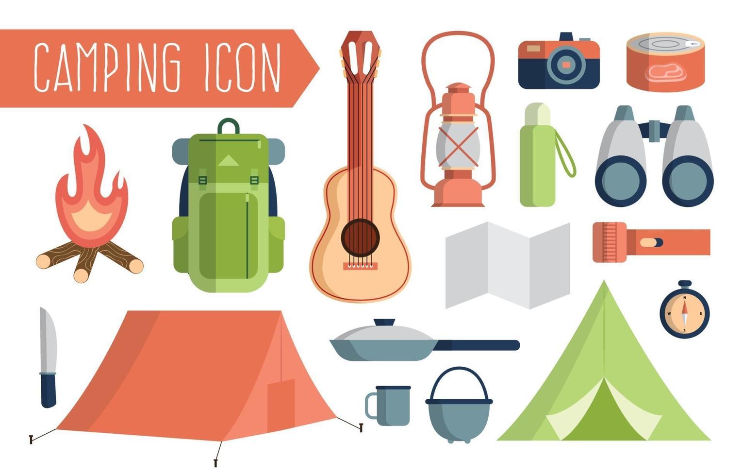 Camping Equipment Icon Set vector