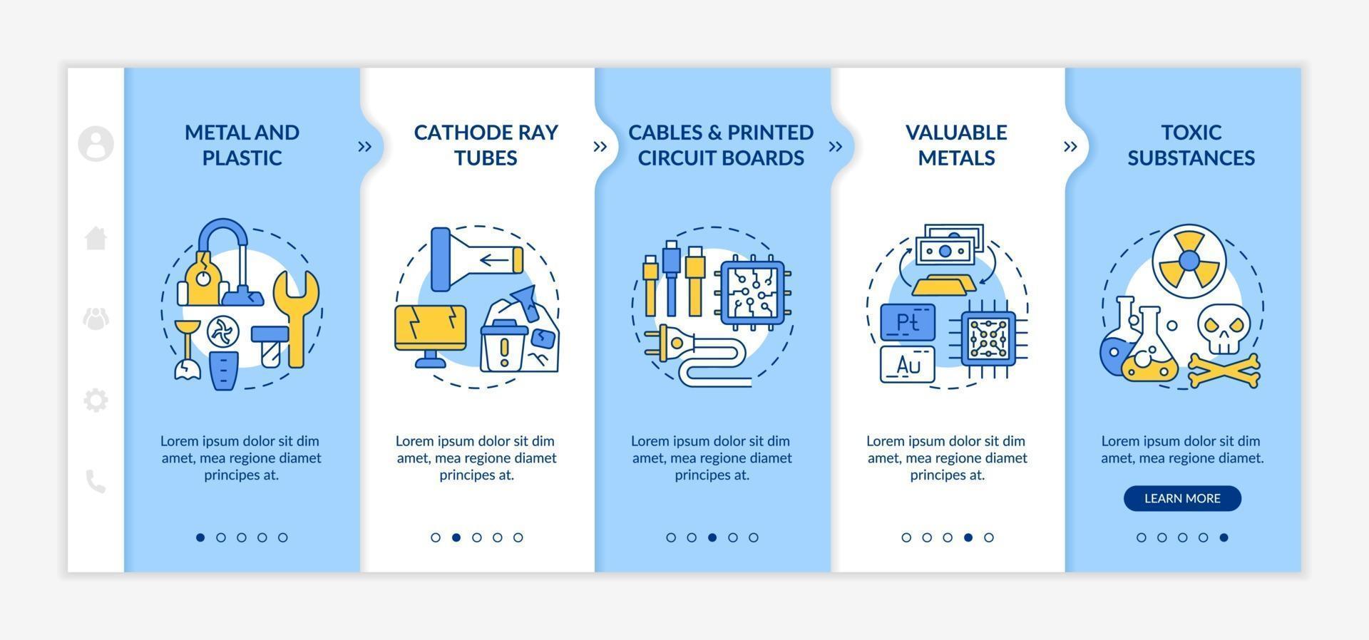 Electronic waste components onboarding vector template