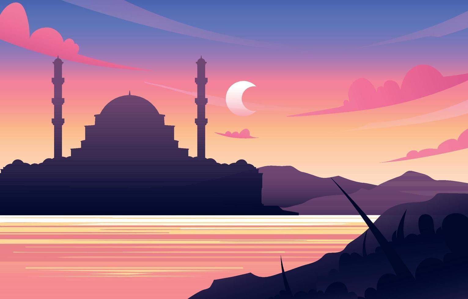 Sunset mosque background vector