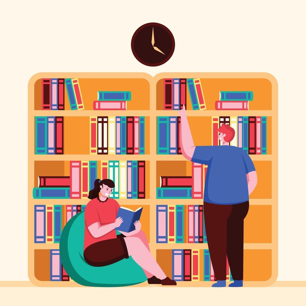 Two People Interacting in School Library vector