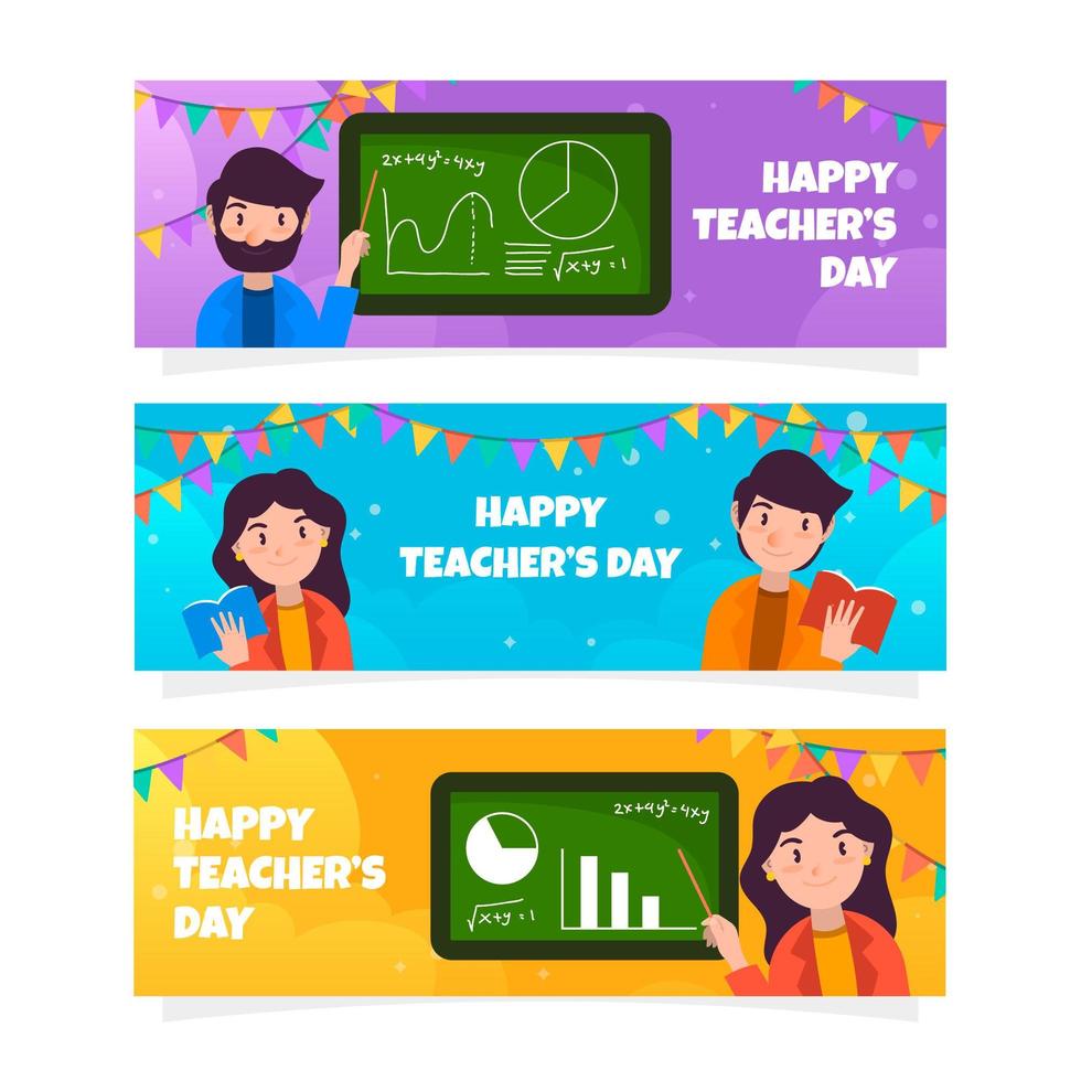 Cute Teacher's Day Banner Collection vector