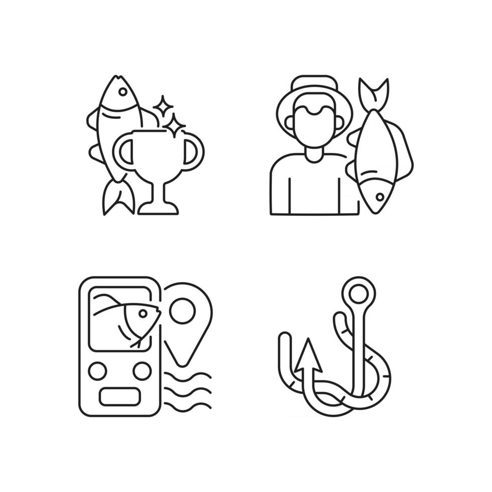 Fishing linear icons set vector