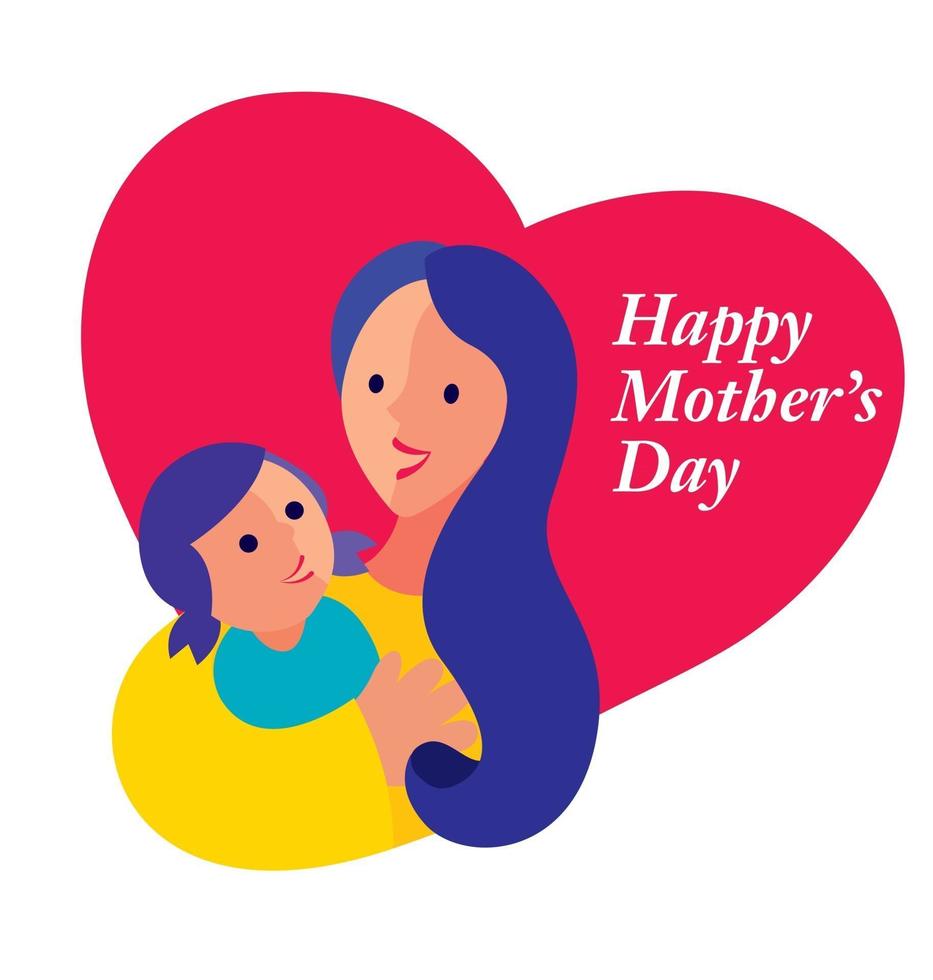 Happy mother day with Mother and daughter hugging together on Love background vector