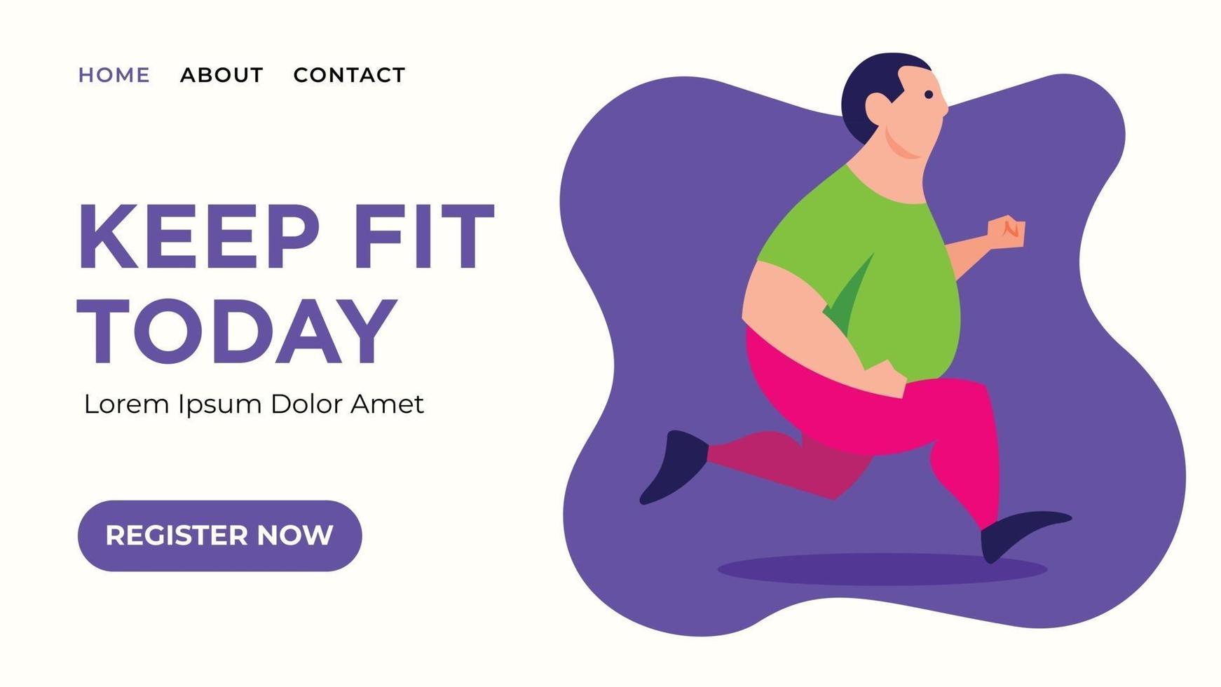 Fat man jogging for web banner vector