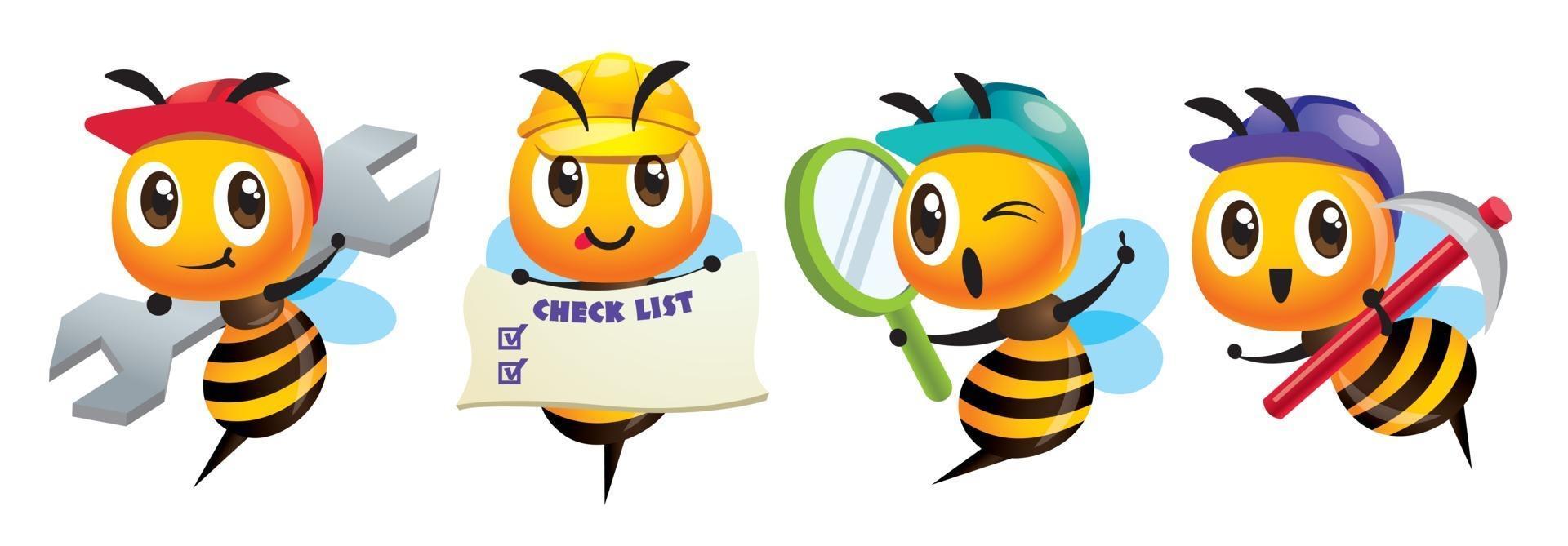 Cartoon cute bee construction series holding different tools 2382600 Vector Art at Vecteezy