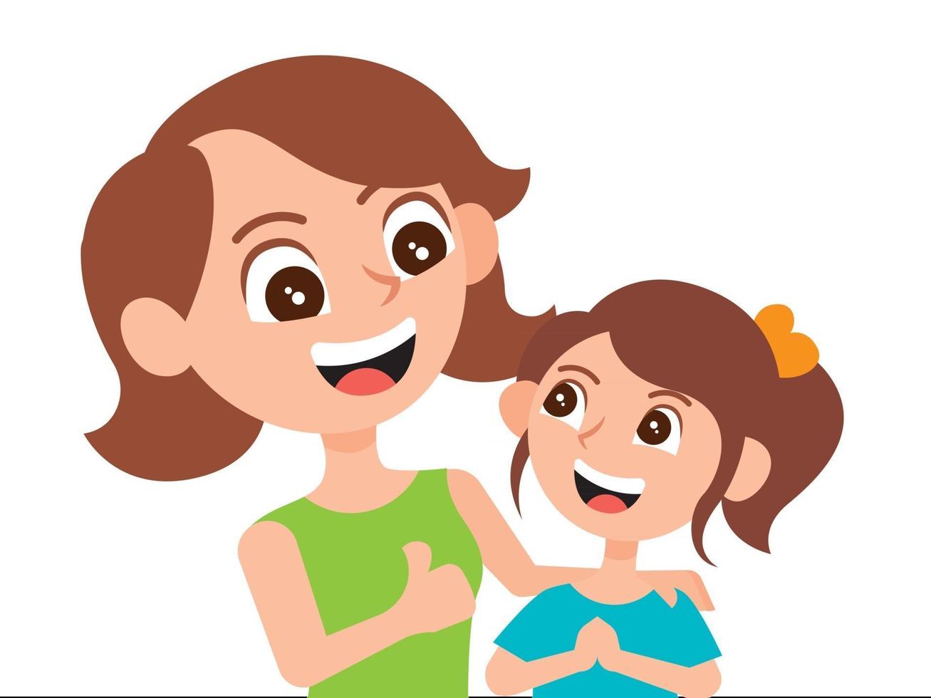 Mother showing thumb up hand to daughter vector