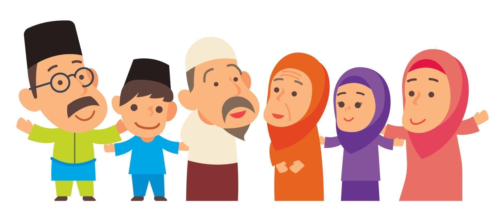 Muslim family member standing aligned together vector