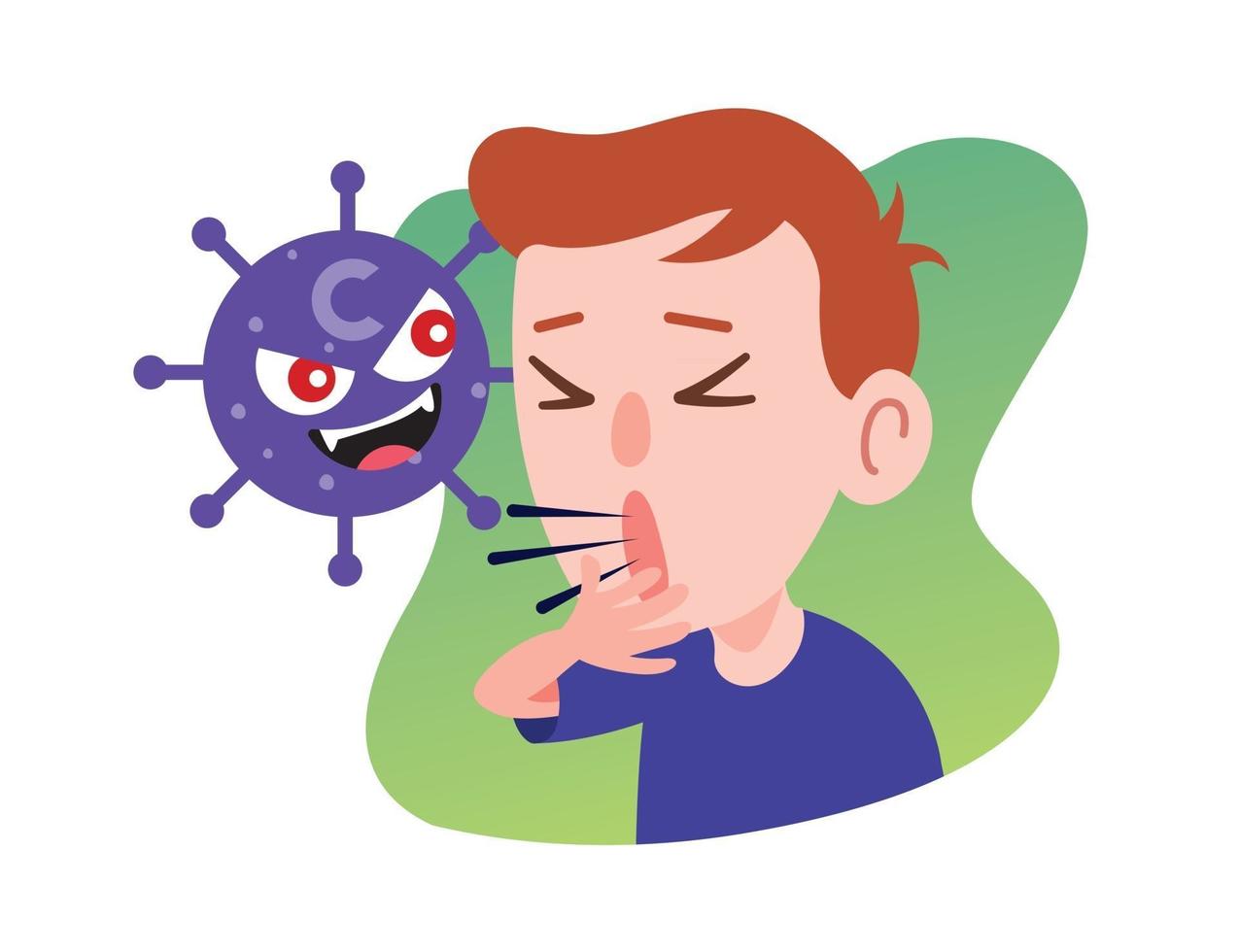 Kid coughing seriously due to virus character attack vector