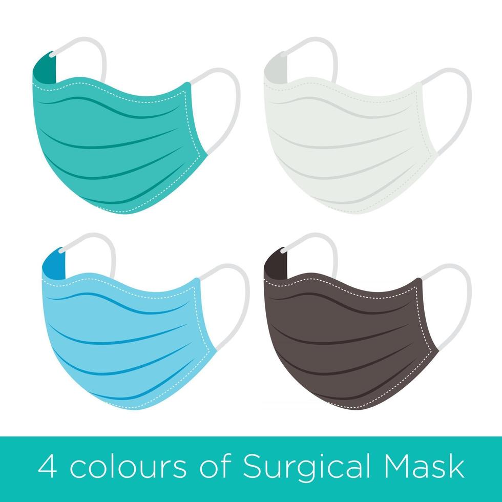 4 colours surgical face mask to prevent against virus in pandemic vector