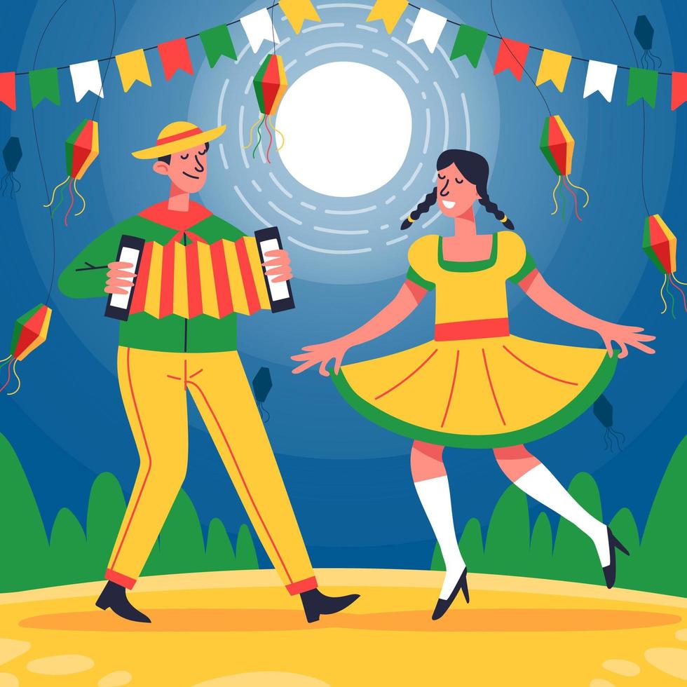 A Couple Dance and Sing in Festa Junina Night vector