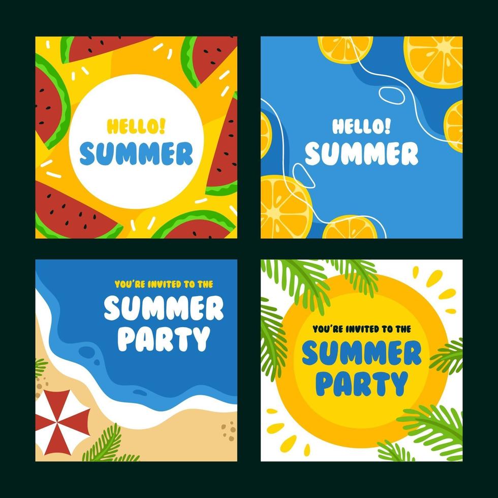 conjunto de tarjetas de ambiente de verano vector