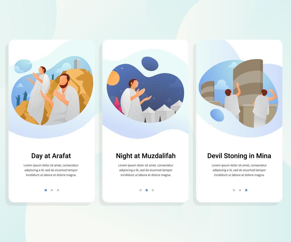 Hajj guide step by step user interface kit vector illustration