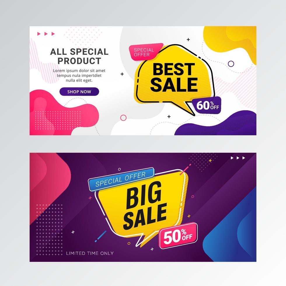 Fondo de promoción de banner de gran venta con forma abstracta degradada vector