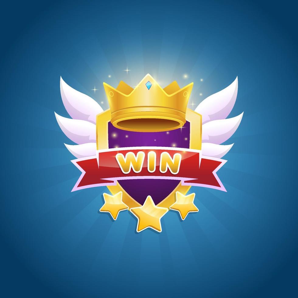 Game winner badge design with shiny crown and star award vector