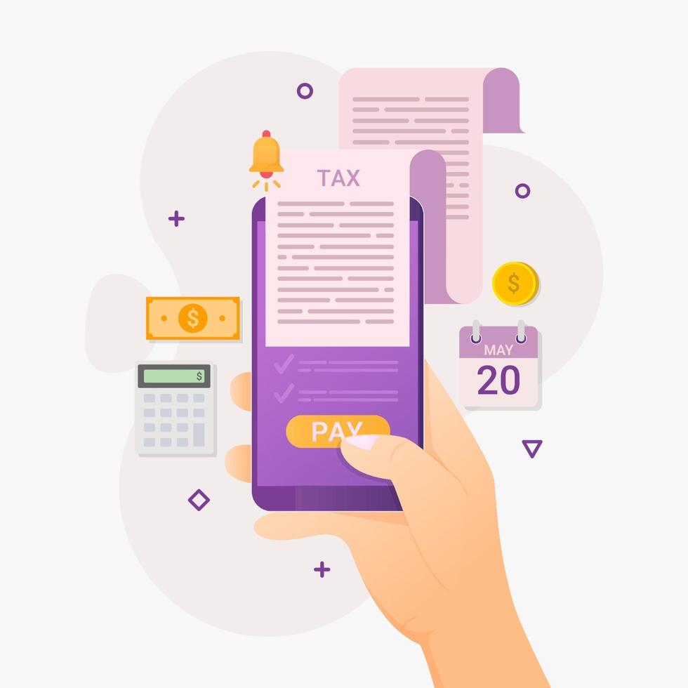 Servicio de pago de impuestos en línea a través del concepto de diseño de teléfonos móviles vector