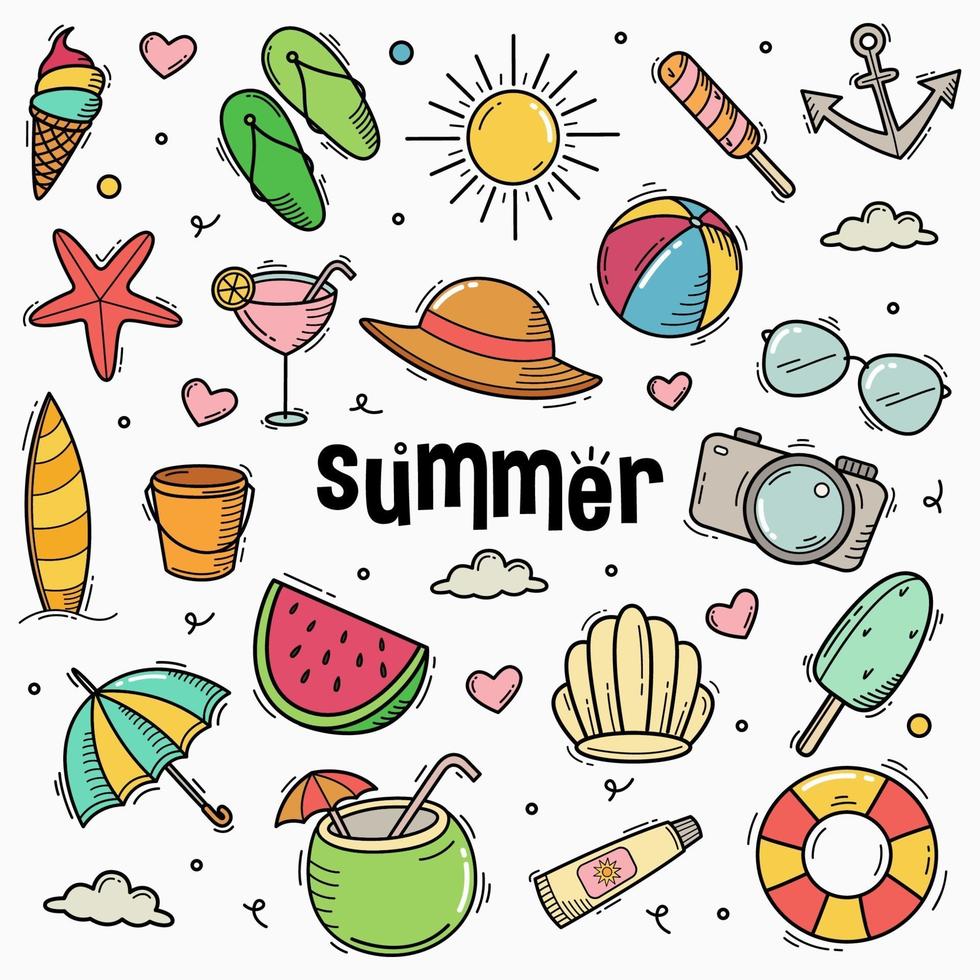 Summer doodle line art style hand drawn vector illustration