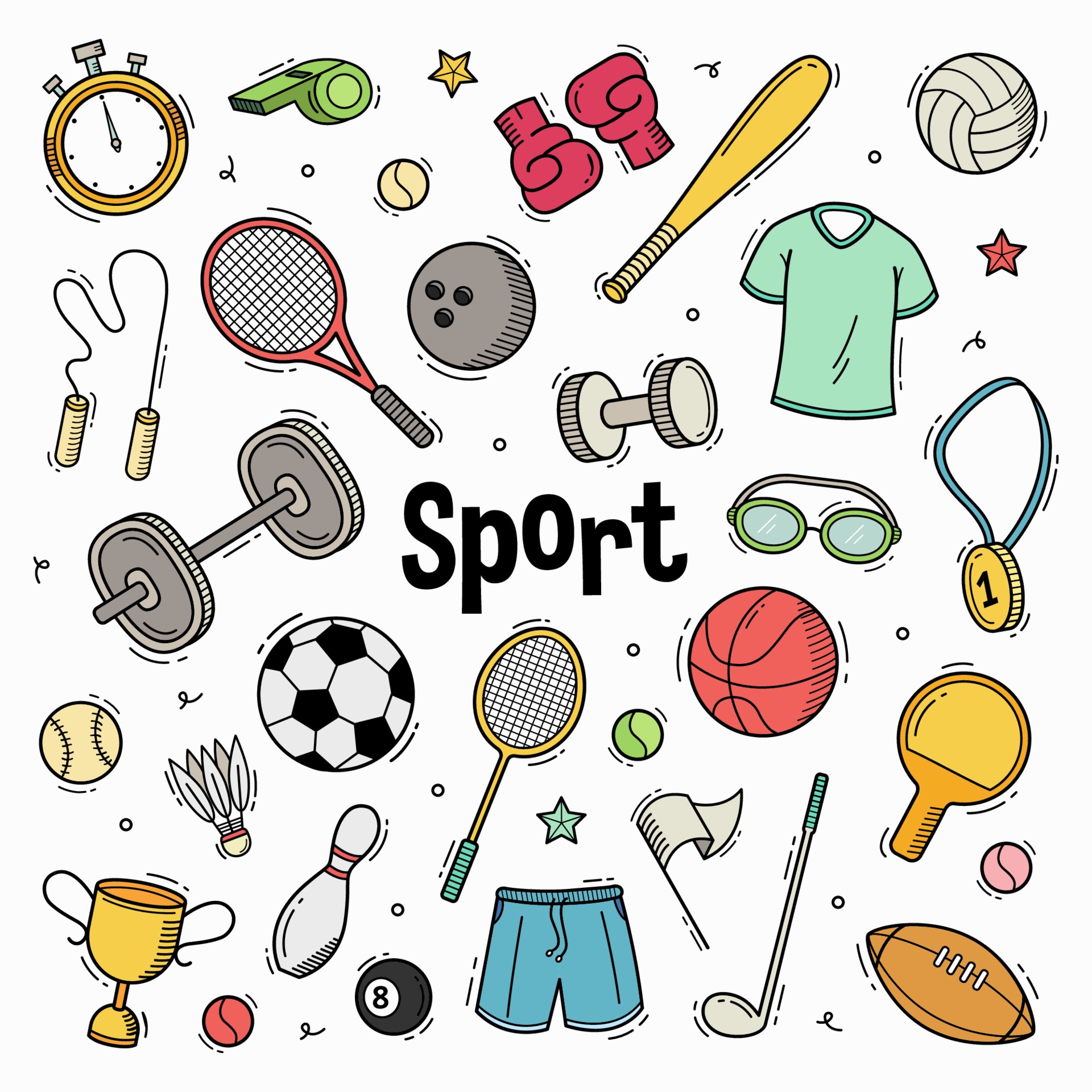 Sport Doodle Element, Sport Pattern Doodle, Hand Draw Doodle Sport