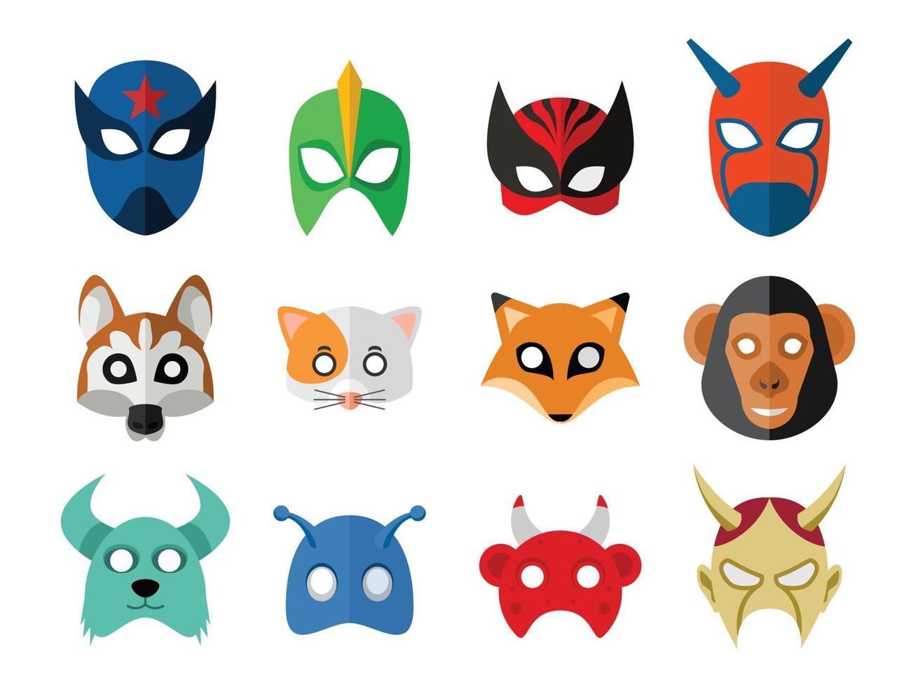 Conjunto de varias máscaras de superhéroe con diferentes temas. vector