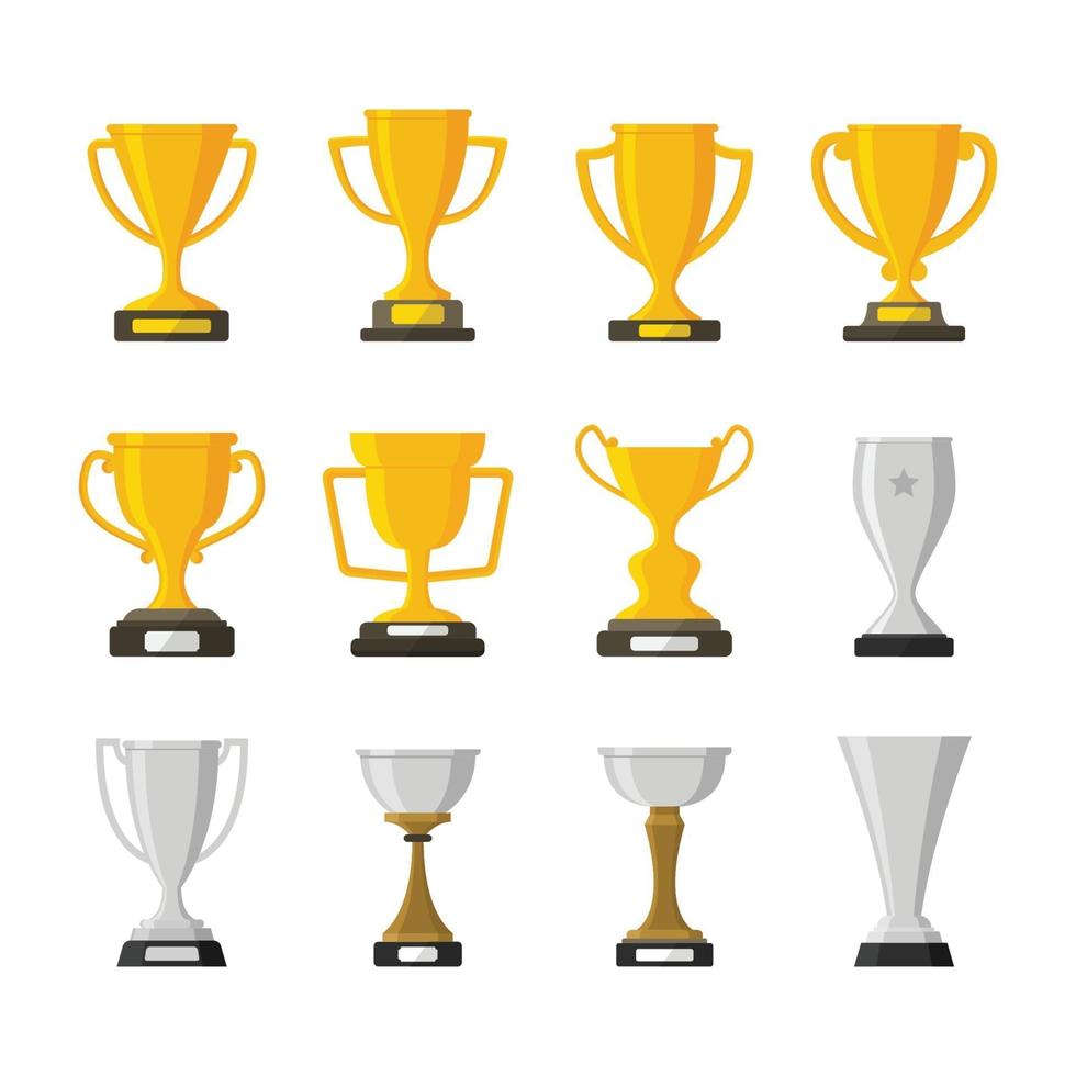 Set of trophy award winner prize champion cup isolated vector illustration