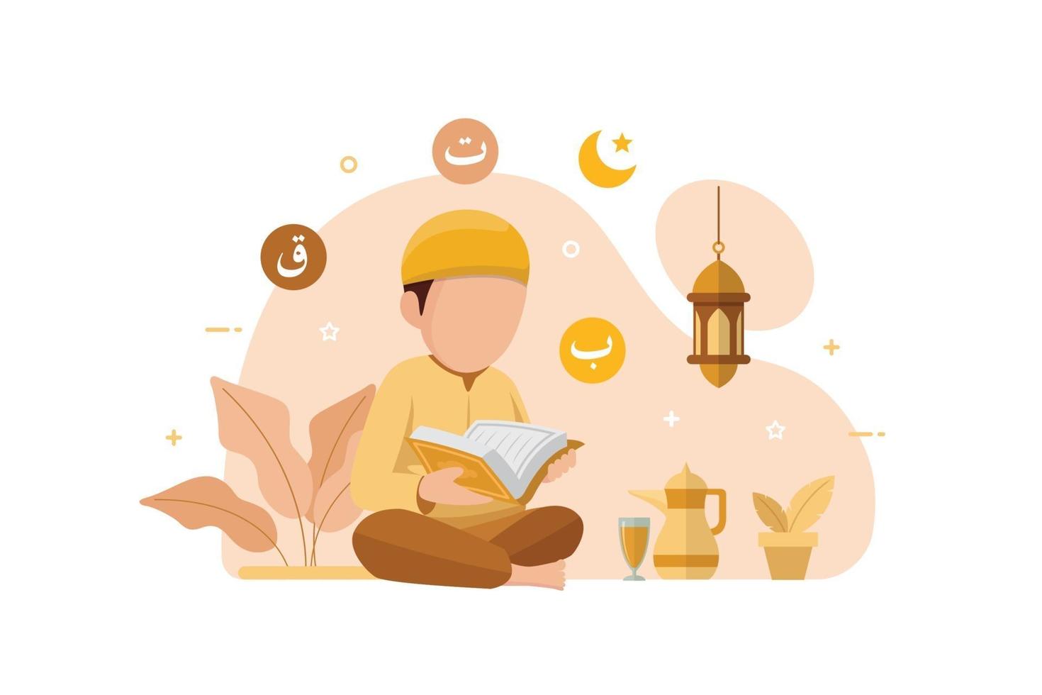 Muslim people reading and learning the quran islamic holy book vector