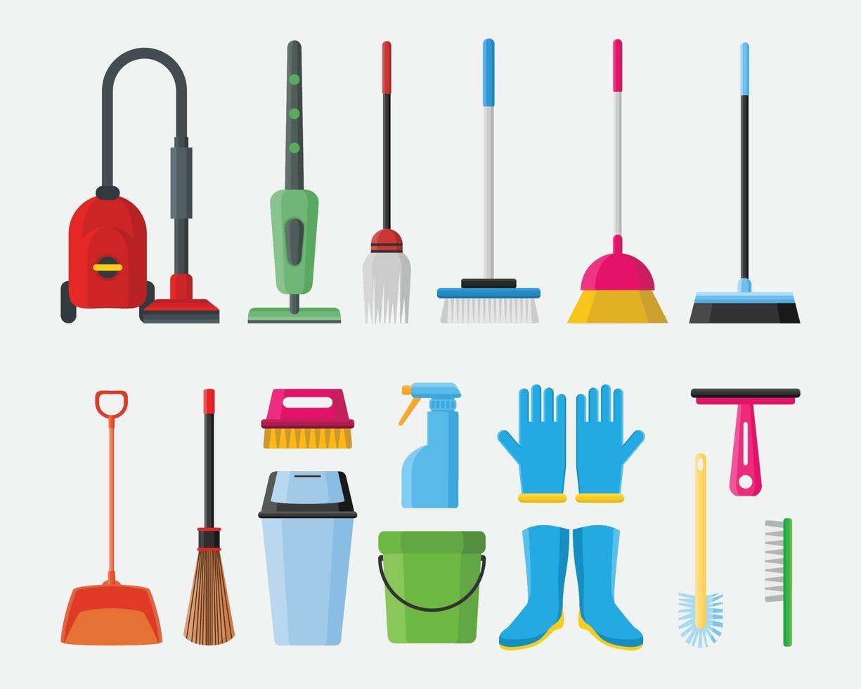 Cleaning service tools equipment object element vector illustration