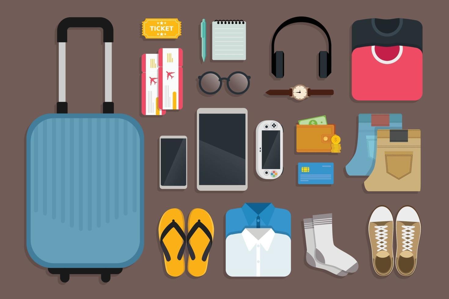 kit de viaje y herramientas de viaje para un viaje alegre y feliz vector