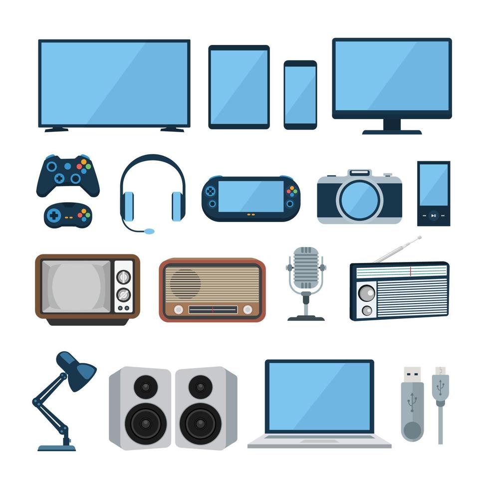 conjunto de gadget de diseño plano y dispositivo electrónico para empresas vector