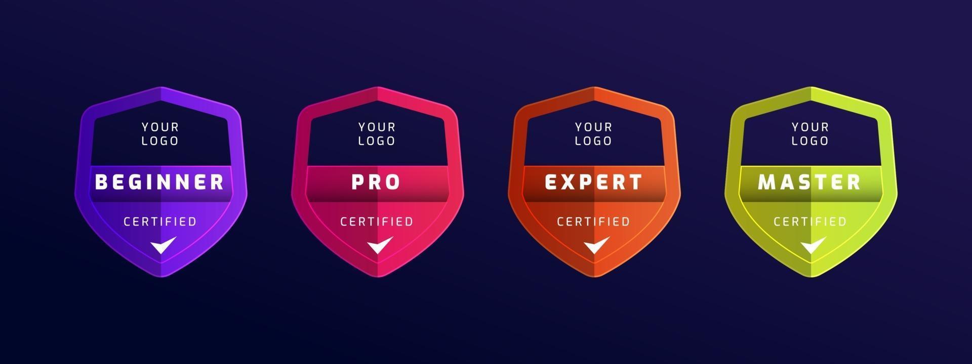 Certified badge logo with shield shape template set vector