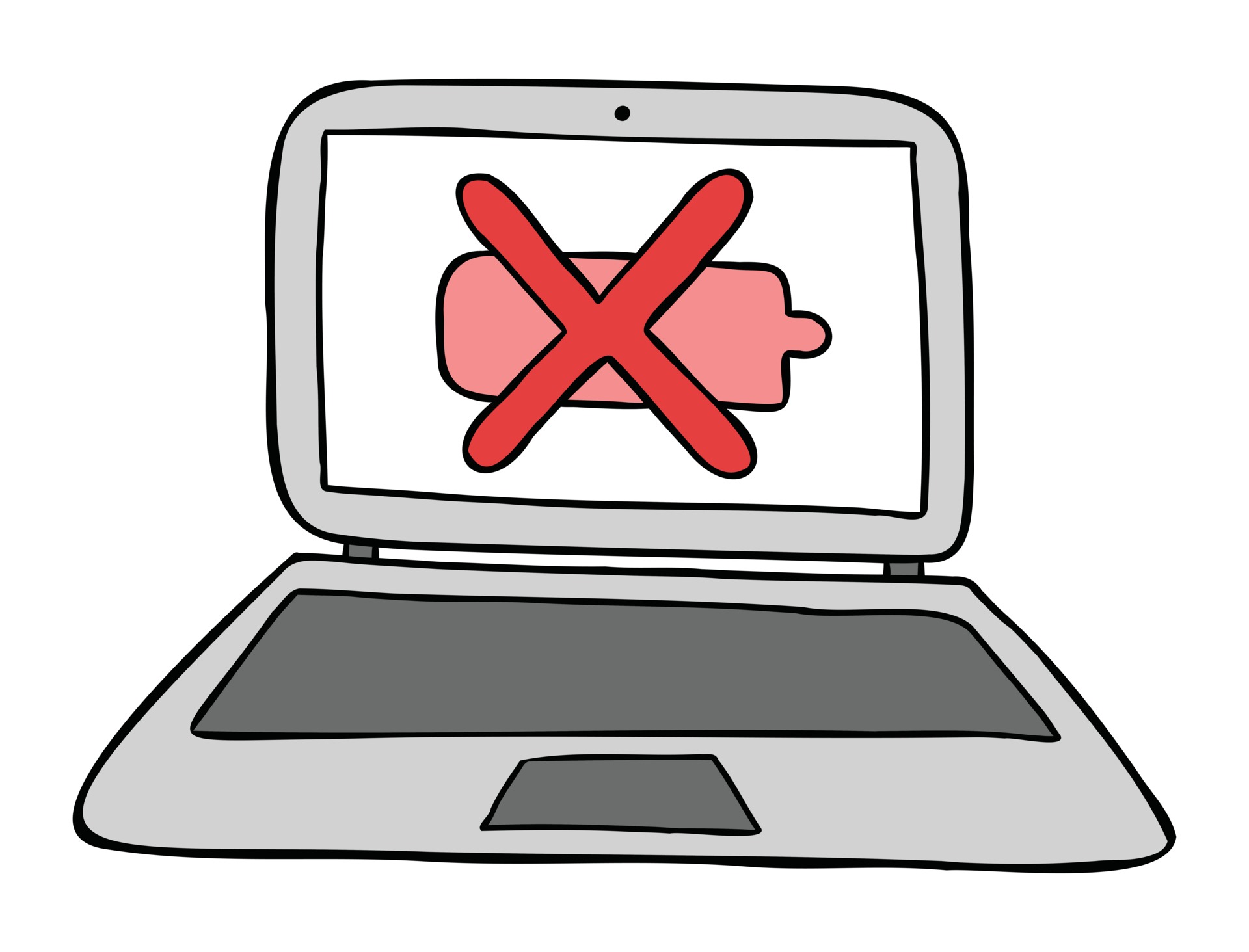 Cartoon Vector Illustration of Laptop Computer With Dead Battery