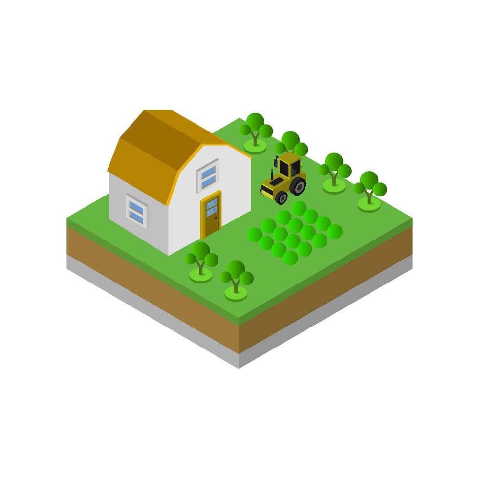 granja isométrica sobre fondo blanco vector